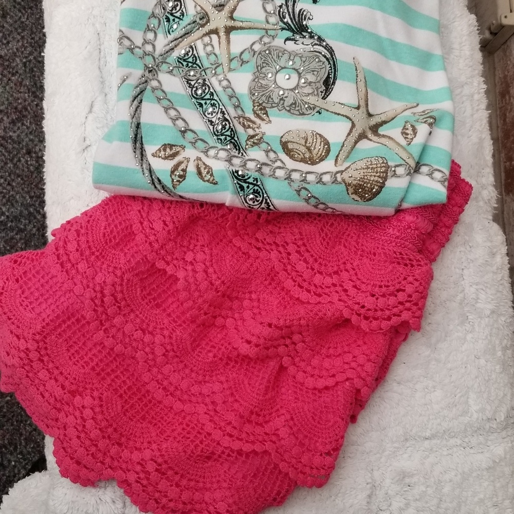 Lace overlay shorts, hot pink, ML, Yasada - Picture 4 of 6